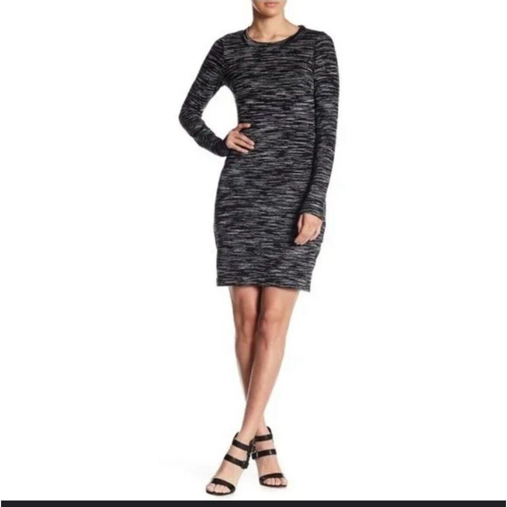 FIFTEEN TWENTY Small Black White Space Dye Stretch Knit Long Sleeves Dress EUC